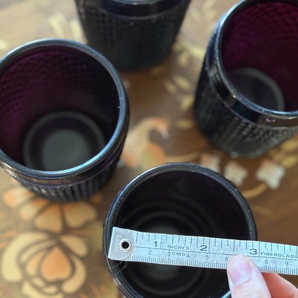 Vintage Plum Diamond Point Glasses – Heavy Pressed Glass Tumblers – Set of 4 - Picture 8 of 9
